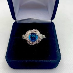 Ocean blue & white topaz ring size 10